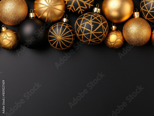 Christmas ornament gold black festive decoration elegant bauble holiday celebration luxury background