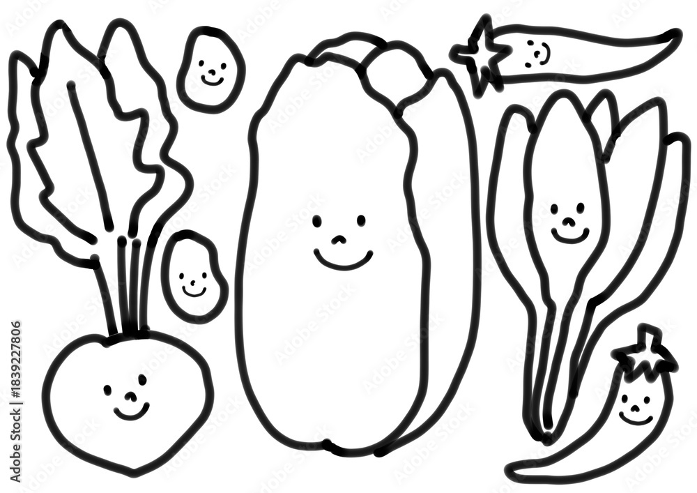 Fototapeta premium 野菜のキャラクターのベクターイラストセット