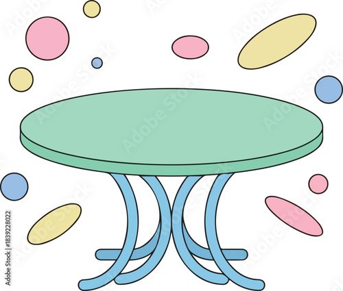 Pastel Table with Floating Shapes