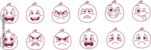 Cartoon face expressions set with varying emotions in a simple line art style