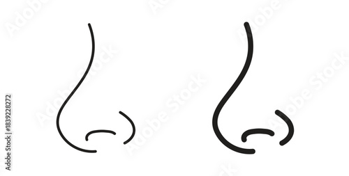 Nose icons in line designs. solid silhouette style in black