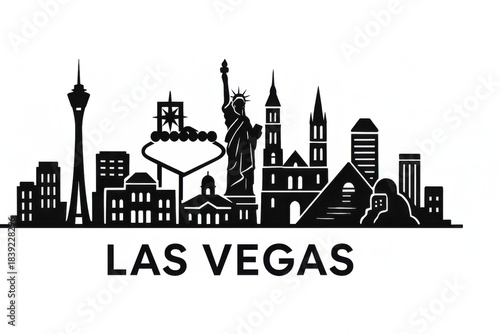 las vegas Panorama.black and white logo illustration