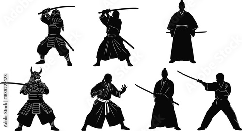 Diverse business people silhouettes vector set, men and women walking with briefcases, standing, and gesturing, professional corporate staff icons.