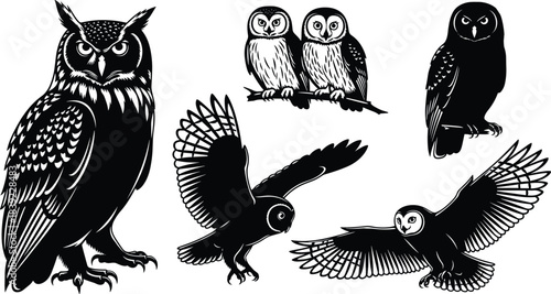 Dynamic break dancer silhouettes vector set, men performing acrobatic poses, spins, and handstands, high energy street dance routine, flat black icon.