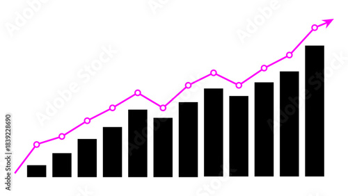 Fluctuated black graph chart business grow up trend concept, Economic growth, Stock market profit, Financial growth sign, Company growth. Rise and fall business graph sign. Vector illustration.