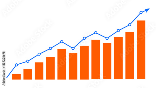 Fluctuated orange graph chart business grow up trend concept, Economic growth, Stock market profit, Financial growth sign, Company growth. Rise and fall business graph sign. Vector illustration.