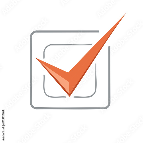 Orange Checkmark in Square Box Represents Approval or Confirmation, Hand Drawn Style Approval Icon