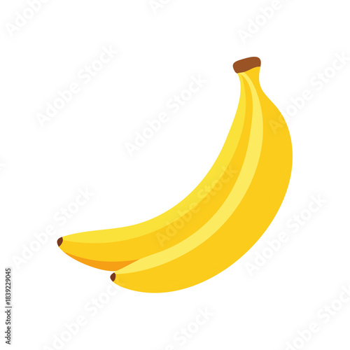 Two Yellow Ripe Bananas Vector Graphic Illustration Bright Color Tropical Fruit Vitamin Healthy Food Nutrition