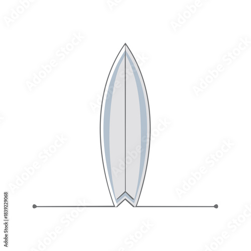 Minimalist Illustration of Surfboard Standing Vertical on White Background Ready for Summer Fun Vacation, Surfing Concept