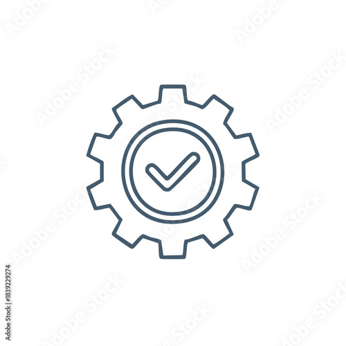 Gear with Check Mark Symbol Inside Circle Shape Outline Stroke Icon Isolated