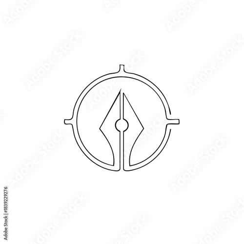 Isolated Pen Nib in Circle Minimalist Design Black and White Fine Art Icon