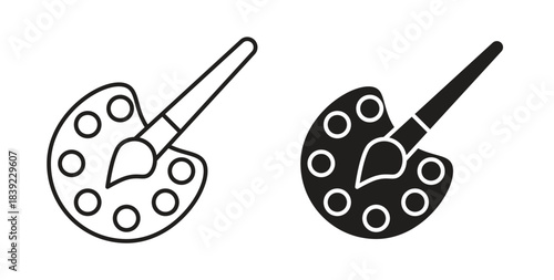 Palette icons in line designs. solid silhouette style in black