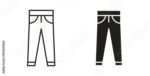 Pants icons in line designs. solid silhouette style in black