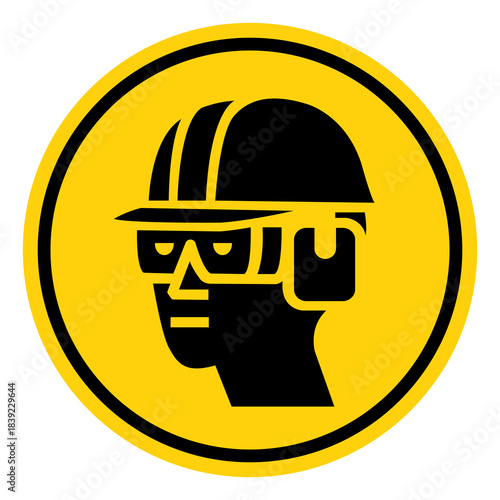 Wear Hard Hat, Chemical Goggles and Ear Muffs Symbol Sign, Vector Illustration, Isolate On White Background Label. EPS10