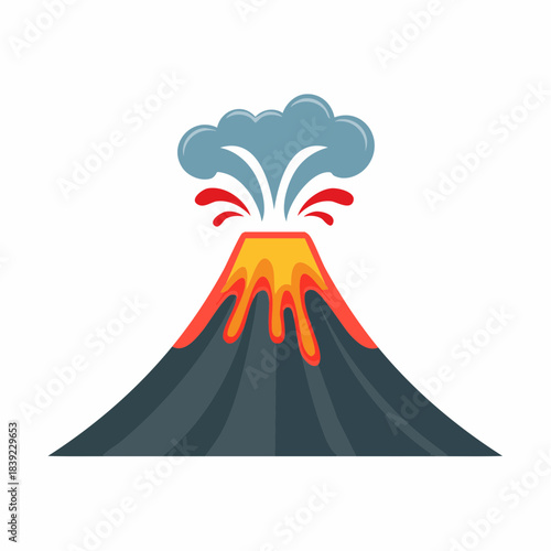 Simple yet impactful illustration of a fiery volcano erupting with vivid lava and smoke plumes, a powerful symbol of Earth's untamed natural energy and geological might