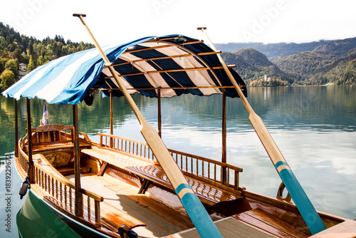 Pletna Boats At Lake Bled, Slovenia On An Autumn Afternoon