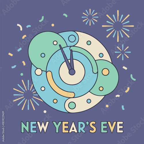 New Year's Eve Clock and Fireworks