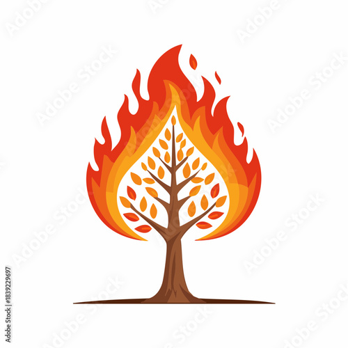 Stylized Tree Ablaze with Vibrant Flames, Symbolizing Change, Transformation, and the Power of Nature's Cycles