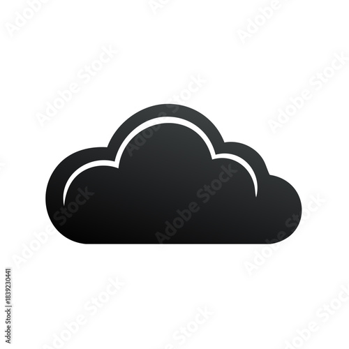 Black Cloud Silhouette for Weather Forecasts and Data Storage Concepts, Isolated Symbol on White
