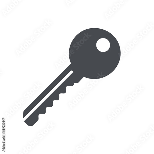 Simple Flat Icon of a House Key, Isolated on White Background