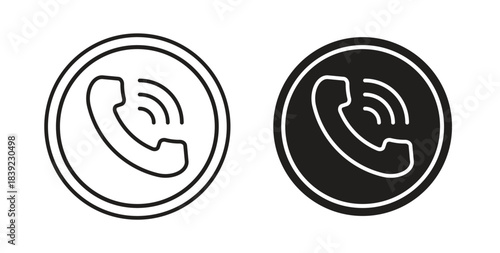 Phone call icons in line designs. solid silhouette style in black