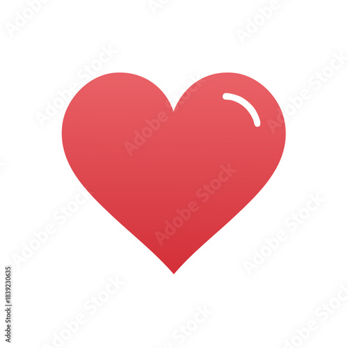 Classic red heart symbol with gradient fill and white highlight on a clean white background for love and affection themes