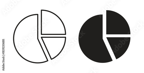 Pie chart icons in line designs. solid silhouette style in black