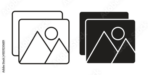 Picture icons in line designs. solid silhouette style in black