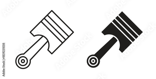 Piston icons in line designs. solid silhouette style in black