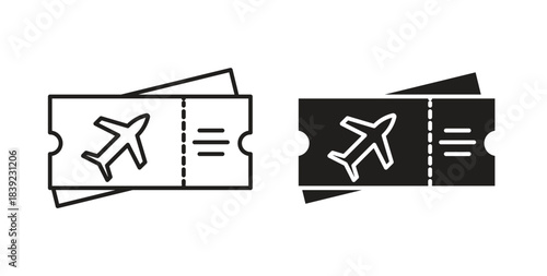 Plane Ticket icons in line designs. solid silhouette style in black