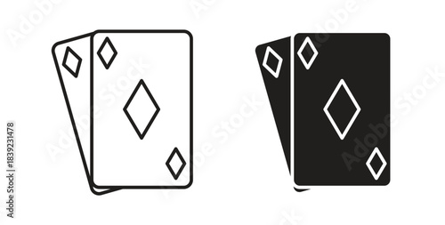 Playing cards icons in line designs. solid silhouette style in black
