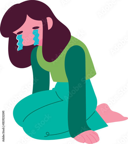 項垂れて泣いている女性のイラスト crying woman