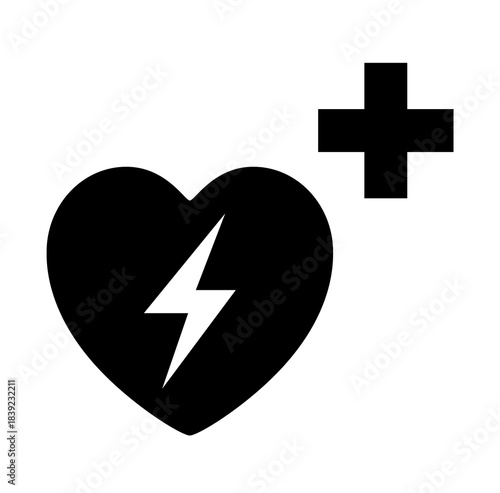 AED Automated External Defibrillator Black Icon, Vector Illustration, Isolate On White Background Label.EPS10