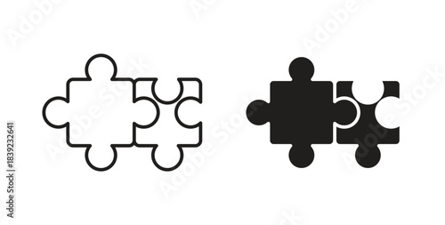 Puzzle piece icons in line designs. solid silhouette style in black