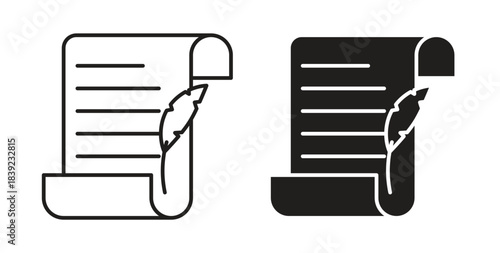 Quill icons in line designs. solid silhouette style in black