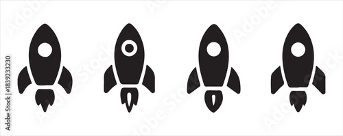 Solid Black Rocket Silhouette Glyph for App Buttons