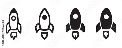 Solid Black Rocket Silhouette Glyph for App Buttons