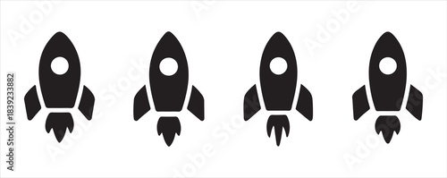 Black and White Rocket Silhouette Icon for Web and Mobile Interfaces