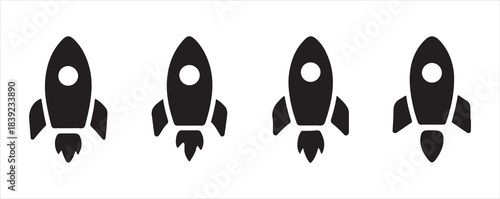 Black and White Rocket Silhouette Icon for Web and Mobile Interfaces