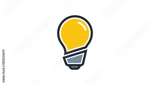 A stylized graphic illustration of a yellow lightbulb with a grey base, symbolizing ideas, innovation, and energy.
