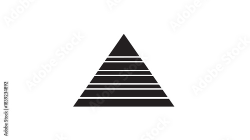 A black triangle with multiple horizontal white lines on a pure white background, creating a striking contrast and geometric pattern