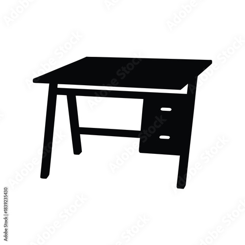 Simple black silhouette of a modern architect desk with drawer for office or studio workspace
