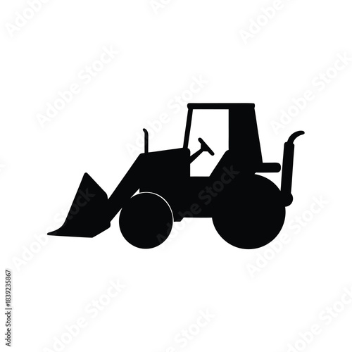 Silhouette of a front-end loader bulldozer on a for construction and heavy machinery concepts.