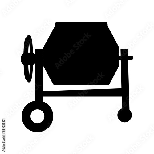 Silhouette of a portable concrete mixer machine for construction and building sites