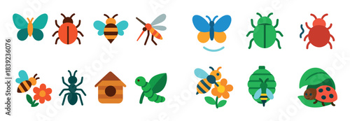 Colorful Insect Icon Set