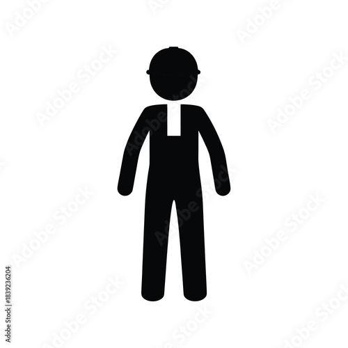 Black silhouette of a construction worker wearing a hard hat and safety vest icon