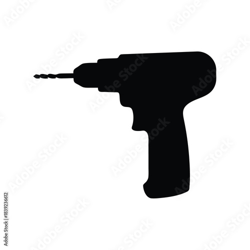 Black silhouette of a power drill tool for construction and diy projects