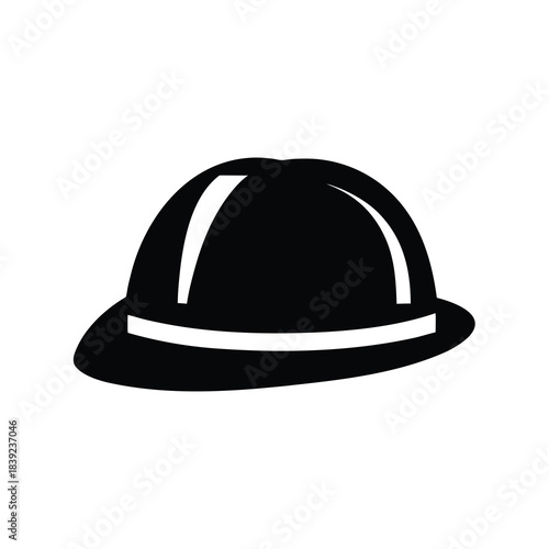 Black hard hat safety equipment icon symbol for construction and industrial workers protective gear