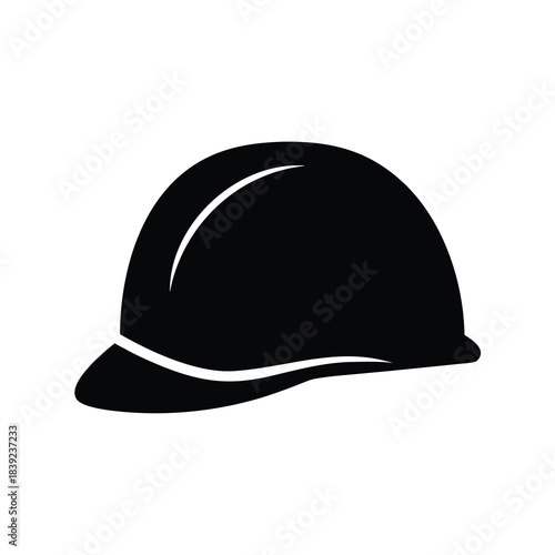 Simple black icon of a construction hard hat for safety and protection symbolism