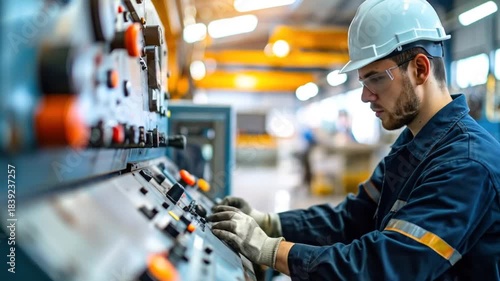 Worker on factory control panel.